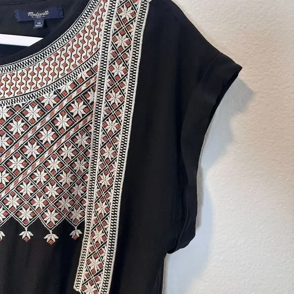 Madewell Women's Size 10 Dress Starflower Embroidered Black 100% Silk - Picture 9 of 13